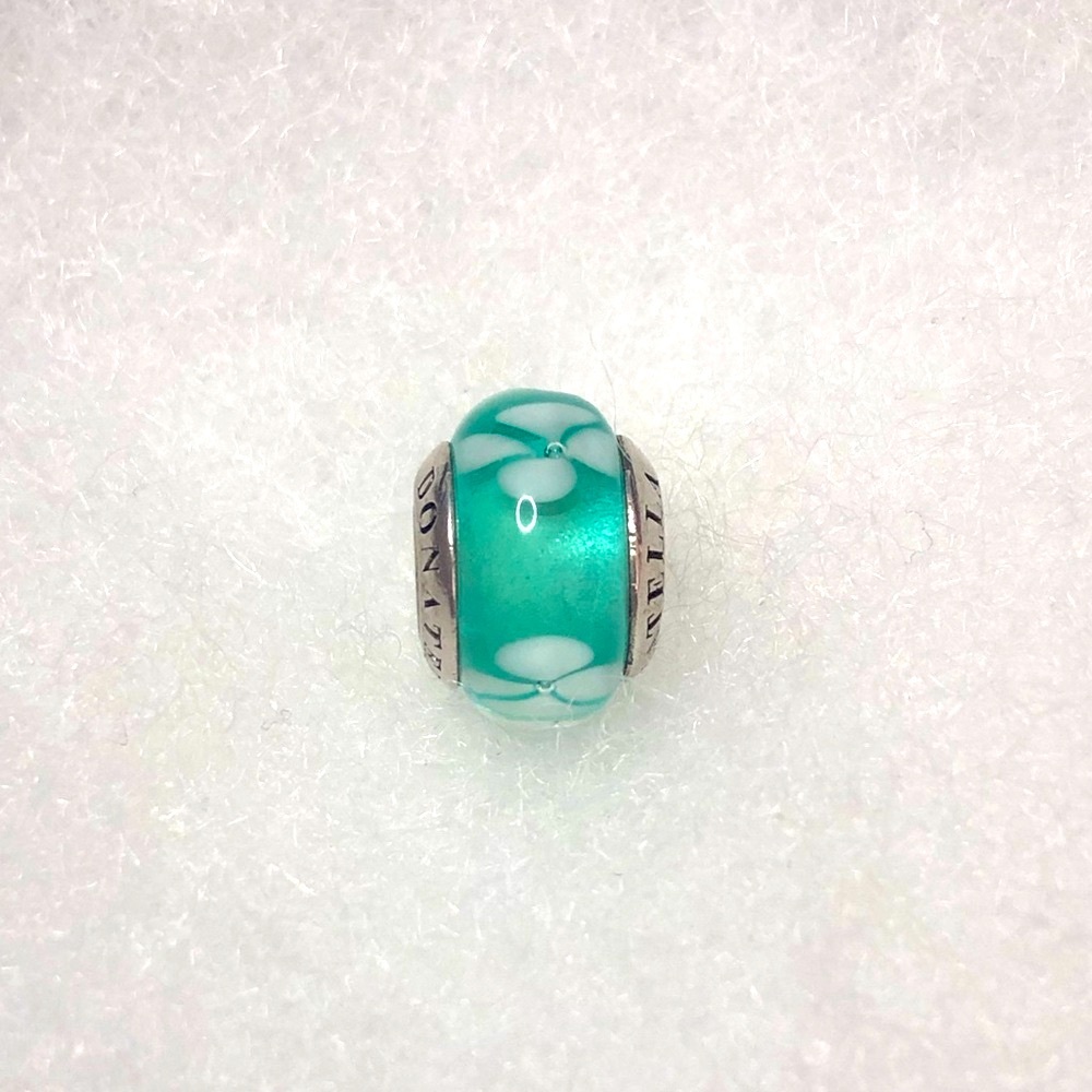 Donatella Sterling Silver Teal w/White Flowers Charm